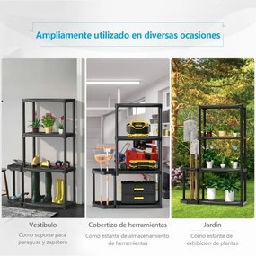 Estante de garagem, armazem de 4 níveis com organizador de ferramentas em PP (polipropileno) 89 x 30 x 133 cm Preto