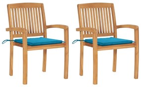 vidaXL Cadeiras de jardim c/ almofadões azuis 2 pcs teca maciça