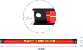 Conjunto de 12 Barras Magnéticas para Ferramentas, 46 x 2,5 x 1,5 cm, Capacidade de 10 kg por Barra, Vermelho