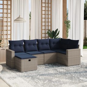 vidaXL 6 pcs conjunto sofás p/ jardim c/ almofadões vime PE cinzento