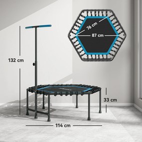 Trampolim Fitness 114x114x132 cm com Guiador Ajustável em 3 Níveis Estrutura de Aço para Treino de Perna Corpo Azul