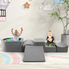 Conjunto de 5 peças para escalada e rampa para crianças Blocos de construção em esponja com piscina de bolas Cobertura lavável Criativa Cinzento