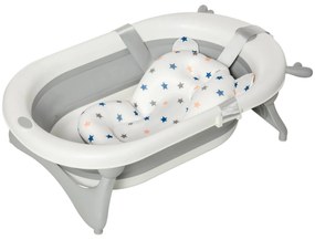 HOMCOM Banheira para Bebé até 3 anos Dobrável 30 litros com tampa termossensível e almofada  81,5x50,5x23,5 cm Cinza e branco