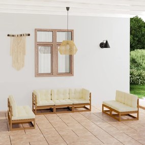 vidaXL 7 pcs conjunto lounge de jardim c/ almofadões pinho maciço