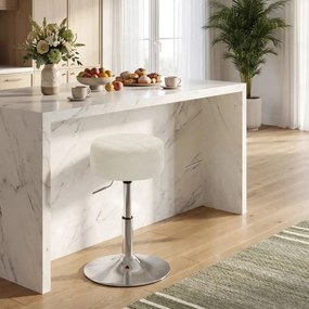 Banco bar ou de toucador em PU, banco giratório para maquilhagem, banco de bar com altura ajustável entre 51 e 66 cm, cor creme