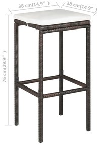 5 pcs conjunto de bar p/ jardim com almofadões vime PE castanho