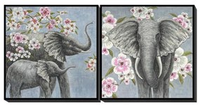 Pintura Dkd Home Decor Elefante Bloemen (100 X 3.5 X 100 cm) (2 Pcs)