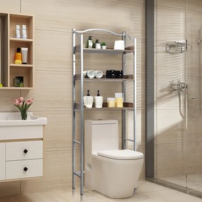 Armário de casa de banho sobre Sanita com Barra Ajustável Organizador de Banheiro Prateleira 3 Níveis Estrutura Metálica 61 x 22,5 x 167,5 cm