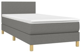 Cama box spring c/ colchão e LED 100x200 cm tecido cinza-escuro