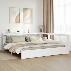 vidaXL Cama com estante sem colchão 180x200 cm pinho maciço branco