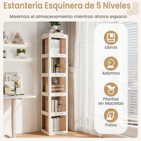 Estante com base giratória giratória 360° com 5 níveis 36,5 x 36 x 174 cm em Plástico dobrável com prateleiras Branco