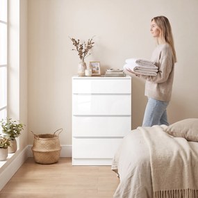 Cómoda Moderna 4 Gavetas Com Luzes LED 60x40x90 cm Branca
