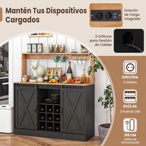 Armario de Cozinha com Garrafeira, 120 x 40 x 127,5 cm, Estação de Carregamento Integrada, Castanho+Preto