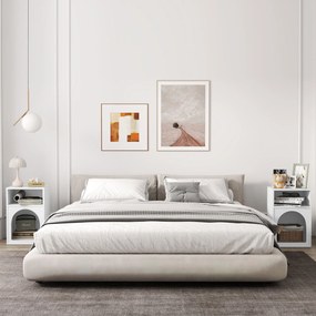 Conjunto de 2 mesas de cabeceira, com compartimentos abertos, design arqueado, 40 x 30 x 60 cm, branco