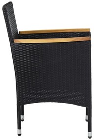7 pcs conjunto de jantar para jardim vime PE preto