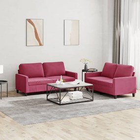 vidaXL 2 pcs conjunto de sofás com almofadões veludo vermelho tinto