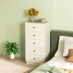 Cómoda com 5 gavetas 47 x 29 x 95 cm, móvel de arrumação alto e estreito, estilo moderno para quarto, sala de estar creme
