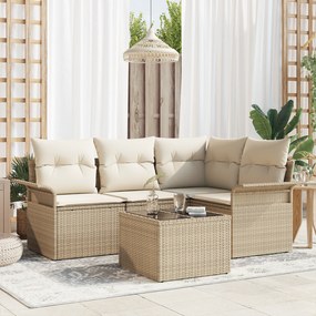 vidaXL Conjunto de Sofá de 5 Peças para Jardim com Almofadas em Vime Marrom