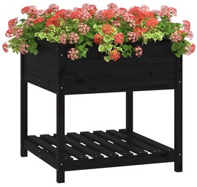 Vaso/floreira com prateleira 82,5x82,5x81 cm pinho maciço preto