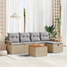 Conjunto de Sofás de Jardim vidaXL de 6 Peças com Almofadas Bege Ratta