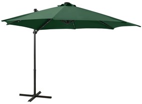 Guarda-sol jardim cantilever c/ poste e luzes LED 300 cm verde