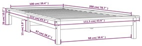 Estrutura de cama 100x200 cm pinho maciço preto