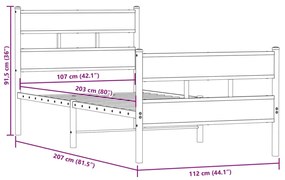 Estrutura de cama sem colchão 107x203 cm metal carvalho fumado