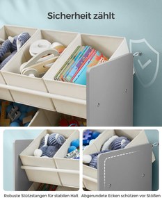 Estante para crianças com 7 caixas de arrumação em tecido não tecido 29,5 x 62,5 x 60 cm Cinzento