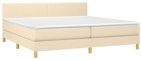 Cama box spring c/ colchão e LED 200x200 cm tecido cor creme