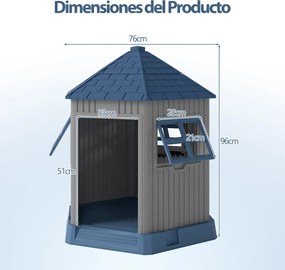 Casota para cães exterior com 2 janelas e claraboia, telhado inclinado, design tipo celeiro para animais de estimação pequenos e médios, azul + cinza