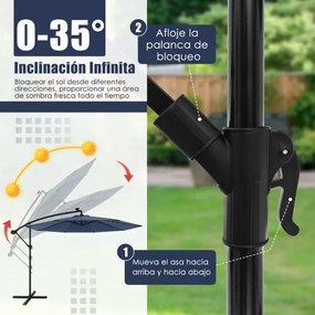 Guarda-sol Solar 3M com 40 Lâmpadas Painel Solar Ajuste de Inclinação com Base Cruzada (SEM PESOS) Iluminado Azul marinho