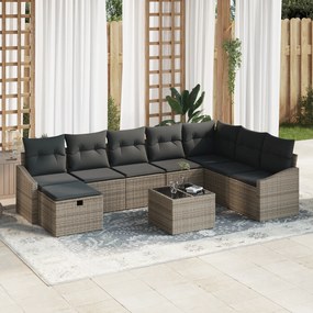 Conjunto de Sofá de Jardim de 9 Peças com Almofadas Cinza Rattan Polié