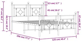 Estrutura de cama com cabeceira e pés 120x190 cm metal preto