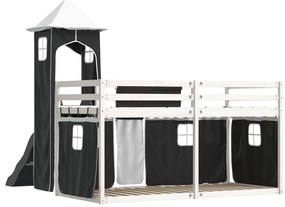 Beliche com escorrega e cortinas 90x190 cm branco e preto