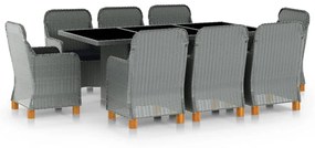 vidaXL 9 pcs conj. jantar exterior + almofadões vime PE cinzento-claro