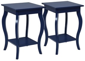 Conjunto de 2 mesas-de-cabeceira com 2 níveis e pernas curvas Mesas de cabeceira para quarto, sala de estar e quarto familiar 40 x 40 x 60 cm Azul