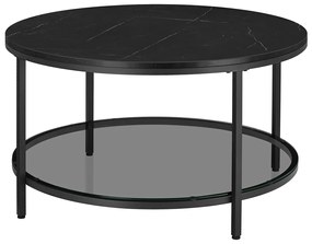 Mesa de sala com tampo em vidro 80 x 46 cm (Ø x A), estilo moderno, efeito mármore-Preto