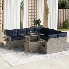 9 pcs conjunto sofás p/ jardim almofadões vime PE/acácia preto