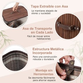 Cesto para roupa suja 72L com tampa  em bambu com saco interno removível e lavável para Casa de banho 42 x 32 x 60 cm Castanho