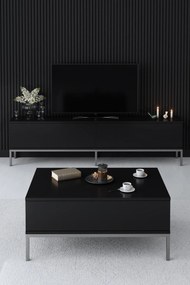 Conjunto de Mobiliário de Sala Lord – Preto e Prateado – TV Stand: 180