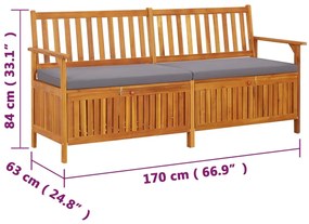Banco de arrumação c/ almofadão 170 cm madeira de acácia maciça