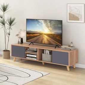 Móvel TV até 65” Suporte para TV moderno de estilo rústico com Estante aberta Mesa de consola para TV com 3 orifícios para gestão de cabos Castanho e