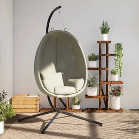 vidaXL Cadeira em forma de ovo suspensa com suporte tecido/aço bege
