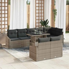 vidaXL Conjunto de Sofá para Jardim de 9 Peças com Almofadas Cinza Rattan Poliéster