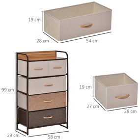 Cómoda de Tecido com 5 Cestos Removíveis e Dobráveis Base Elevada Móvel de Armazenamento para Dormitório Sala de Estar 58x29x99cm Multicor