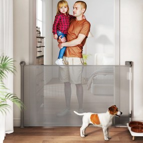 Barreira retrátil para cães, largura 149 cm, bloqueio automático - cinzenta