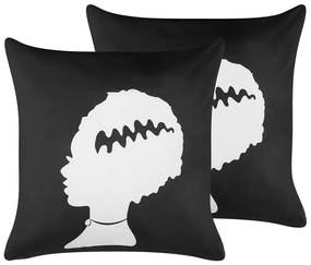 Conjunto de 2 almofadas decorativas em veludo preto e branco MANDEVILLA Beliani