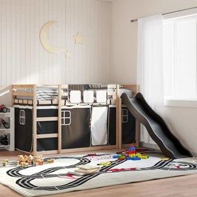 vidaXL Beliche com escorrega e cortinas 80x200 cm branco e preto