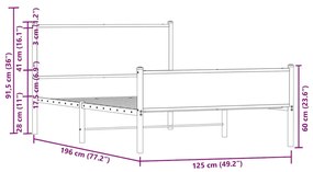 Estrutura de cama sem colchão 120x190cm metal carvalho castanho