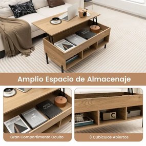 Mesa de centro com tampo elevatório com pernas em metal 100 x 50 x 45 cm natural